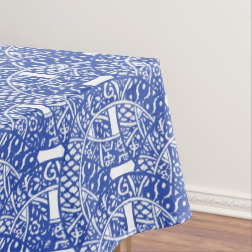 Chinoiserie Blue Willow Border Circle Pattern  Tablecloth