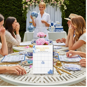 Chinoiserie Blue Willow Bridal Shower Bingo game Invitation