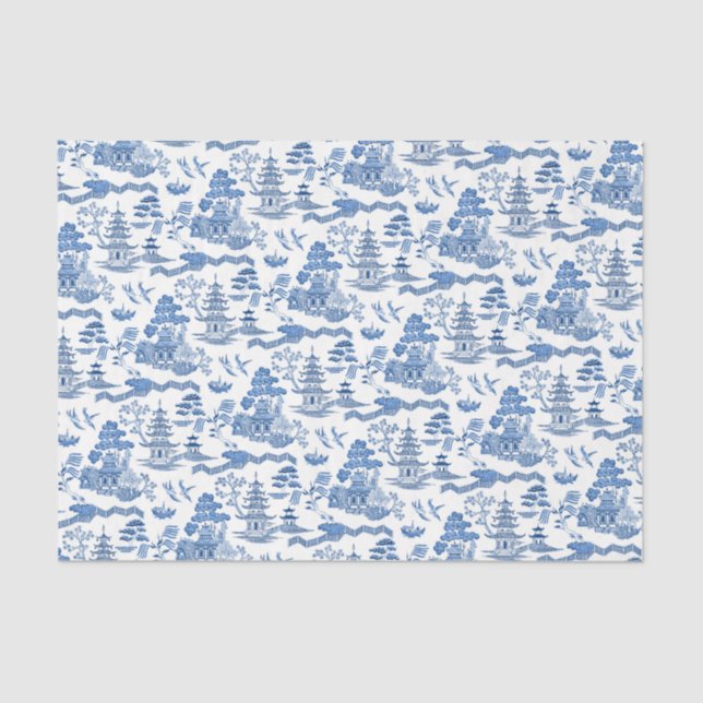 Chinoiserie Blue Willow Decoupage Tissue Paper (Front)
