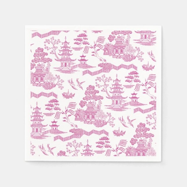 Chinoiserie Blue Willow in Pink Napkins (Front)
