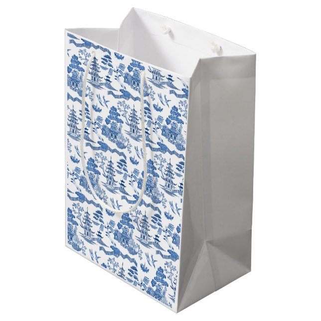 Chinoiserie Blue Willow Medium Gift Bag (Back Angled)