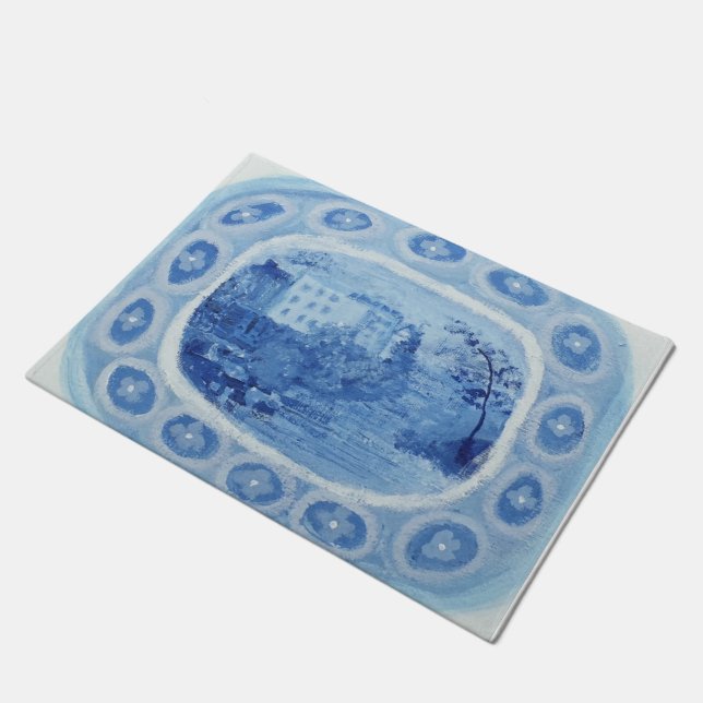 Chinoiserie Blue Willow Platter Dish Doormat (Angled)