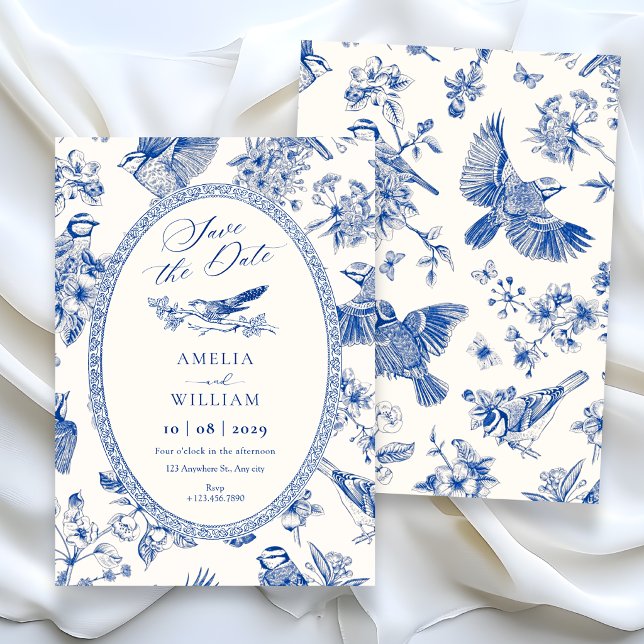 Chinoiserie botanical floral bird  save the date (Creator Uploaded)