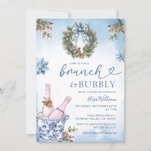 Chinoiserie Brunch and Bubbly Blue Bridal Shower Invitation