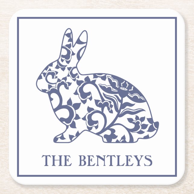 Chinoiserie Bunny Rabbit Paper Coasters (Front)