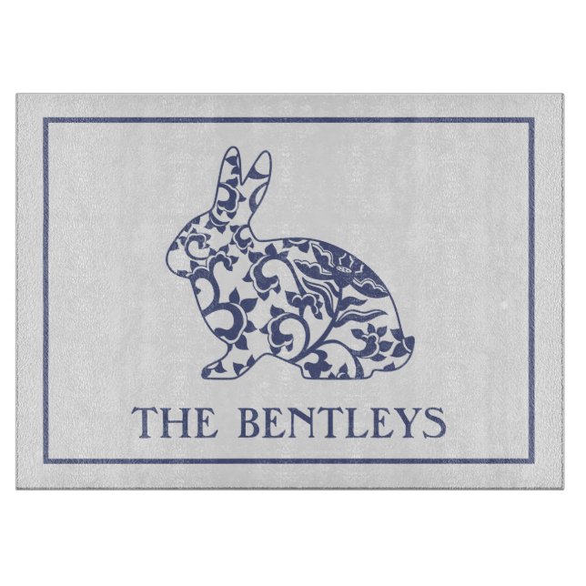 Chinoiserie Bunny Rabbit Personalize Cutting Board (Front)
