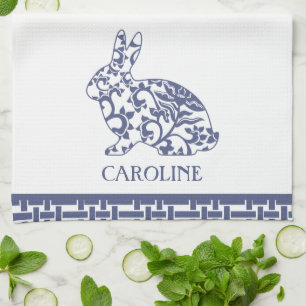 Chinoiserie Bunny Rabbit Personalized Kitchen Towel