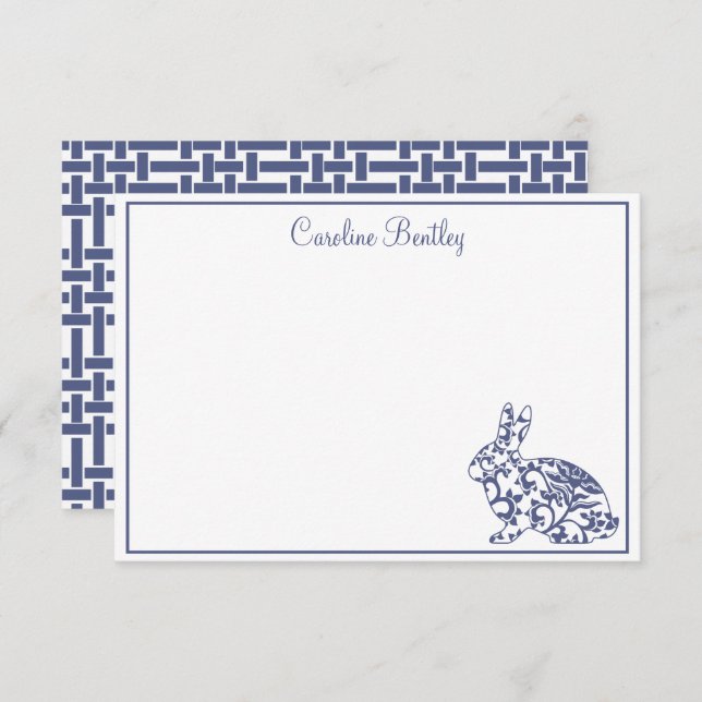 Chinoiserie Bunny Rabbit Personalized Note Cards (Front/Back)