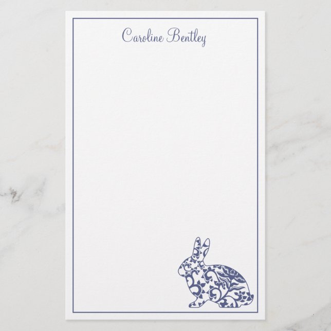 Chinoiserie Bunny Rabbit Personalized Stationery (Front)