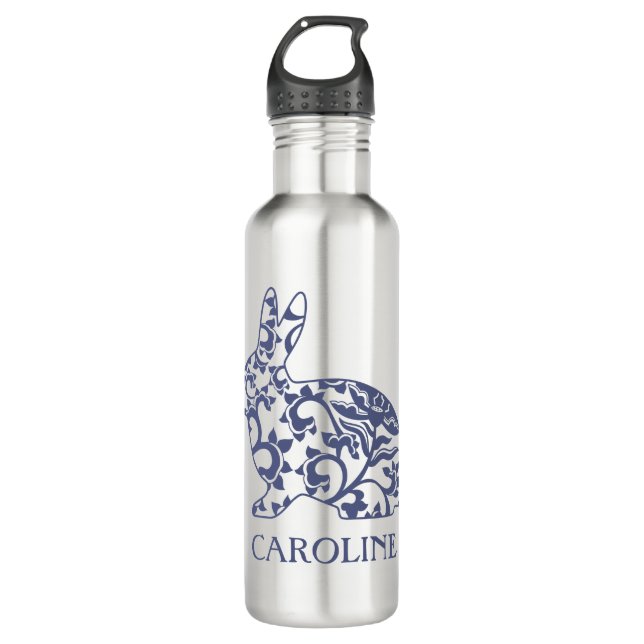 Chinoiserie Bunny Rabbit Water Bottle (Front)