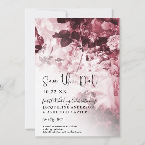 Chinoiserie Burgundy n White Floral Script Photo Save The Date
