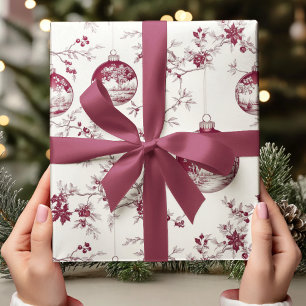 Chinoiserie Burgundy & White Christmas Ornament Wrapping Paper