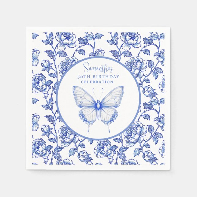 Chinoiserie Butterfly Birthday Plate Napkins (Front)