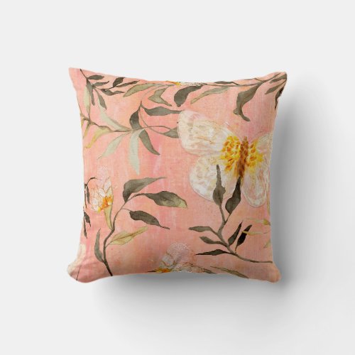 Chinoiserie Butterfly Modern Marbling Eucalyptus T Throw Pillow