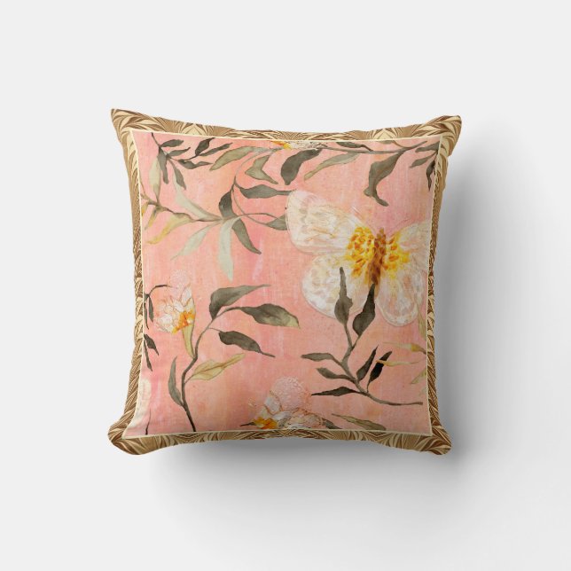 Chinoiserie Butterfly Modern Marbling Eucalyptus Throw Pillow (Front)