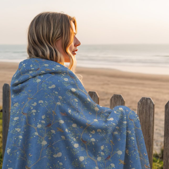 Chinoiserie Camellia Garden Monogram  Fleece Blanket (Camellia Garden Fleece Blanket)