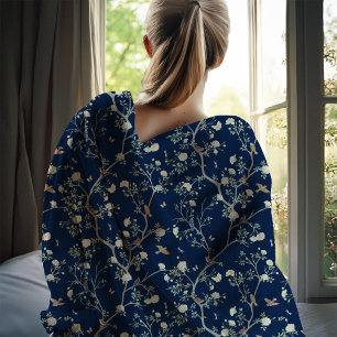 Chinoiserie Camellia Garden Monogram Fleece Blanket