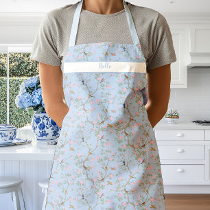 Chinoiserie Camellia Garden on Soft Blue Apron