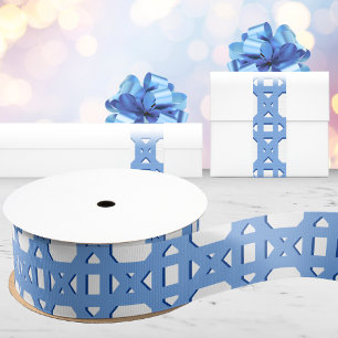 Chinoiserie Cane Trellis in Blue Grosgrain Ribbon