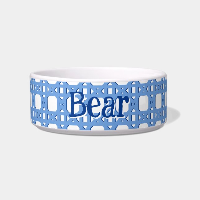 Chinoiserie Cane Trellis in Blue Porcelain Bowl (Front)