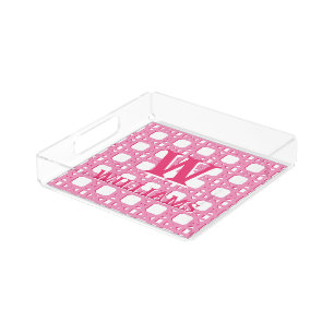 Chinoiserie Cane Trellis in Pink Personalized Acrylic Tray