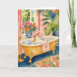 Chinoiserie Cat Maximalist Bath Time Greeting Card