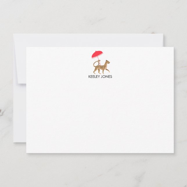 Chinoiserie Cheetah Personalized Flat Note Card (Front)