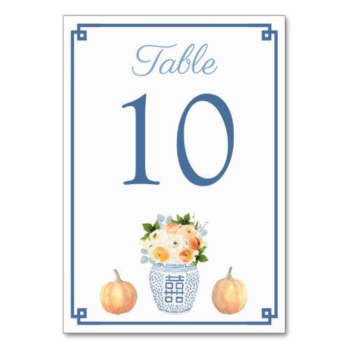 Chinoiserie Chic Autumn Flowers Ginger Jar Wedding Table Number