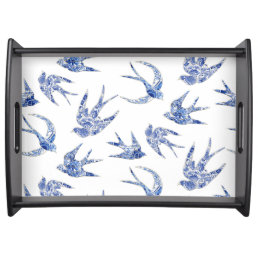 Chinoiserie Chic Bird Floral Blue White Vintage Serving Tray