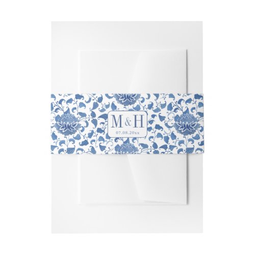 Chinoiserie Chic Blue And White Wedding Invitation Belly Band