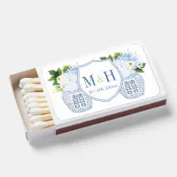 Chinoiserie Chic Blue And White Wedding Monogram Matchboxes
