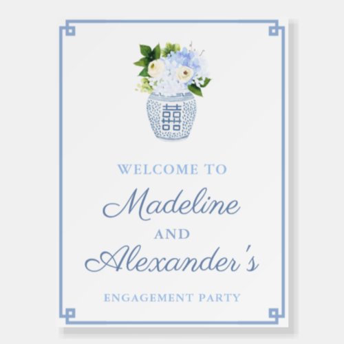 Chinoiserie Chic Blue And White Wedding Welcome Foam Board - This wedding or shower sign features classic watercolor florals in a blue and white Ginger Jar vase.