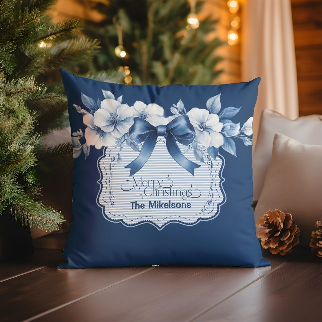 Chinoiserie Chic Blue Christmas Throw Pillow (Creator Uploaded)
