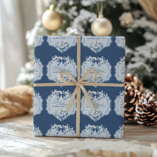 Chinoiserie Chic Blue Christmas Wrapping Paper (Creator Uploaded)