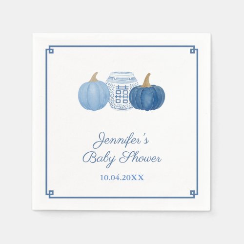 Chinoiserie Chic Blue Pumpkins Baby Shower Party Napkins