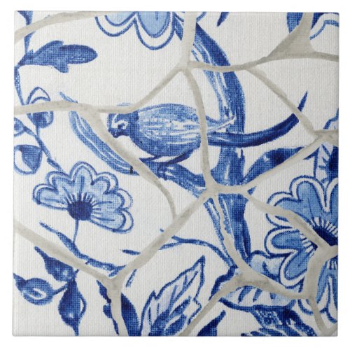 Chinoiserie Chic Blue White Chinese Bird in Tree Ceramic Tile