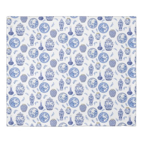 Chinoiserie Chic Blue White Ginger Jars Vintage Duvet Cover