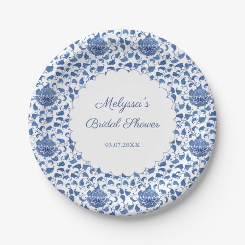 Chinoiserie Chic Blue  White Print Bridal Shower Paper Plates