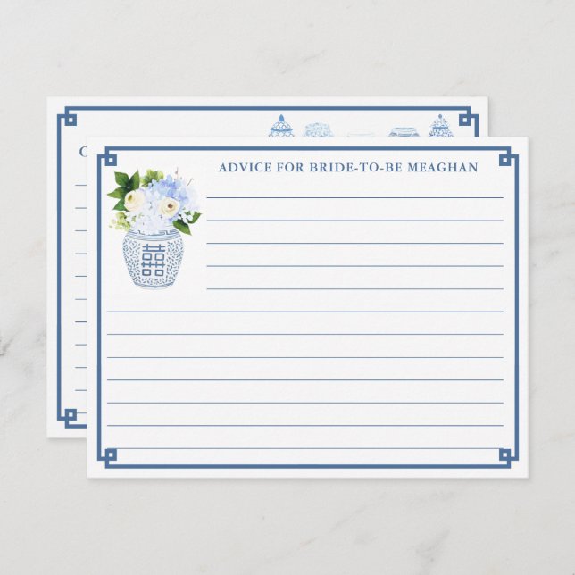 Chinoiserie Chic Blue & White Wedding Advice Card (Front/Back)