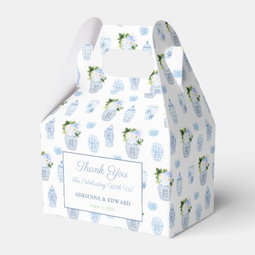 Chinoiserie Chic Chartreuse Navy Wedding Shower Favor Box - Stylish favor boxes with a blue white and green watercolor ginger jar pattern.