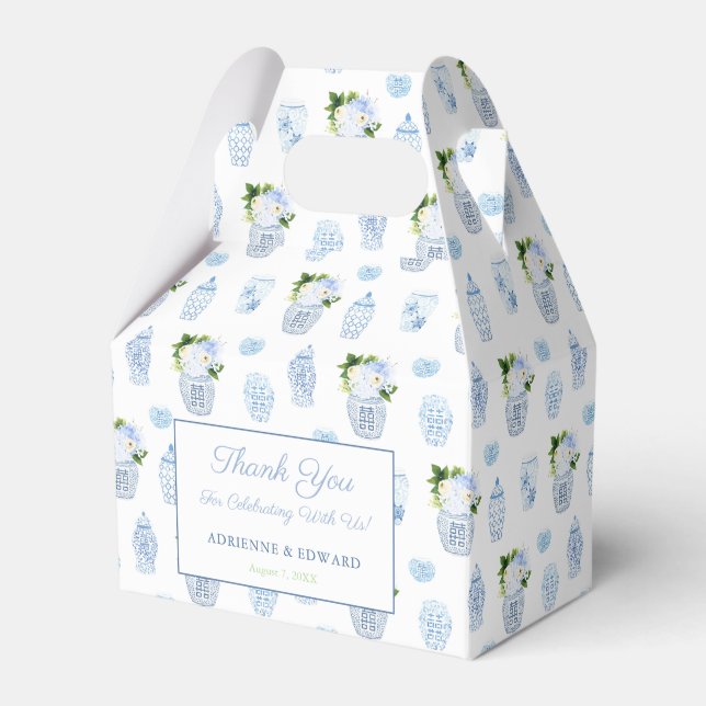Chinoiserie Chic Chartreuse Navy Wedding Shower Favor Boxes (Front Side)