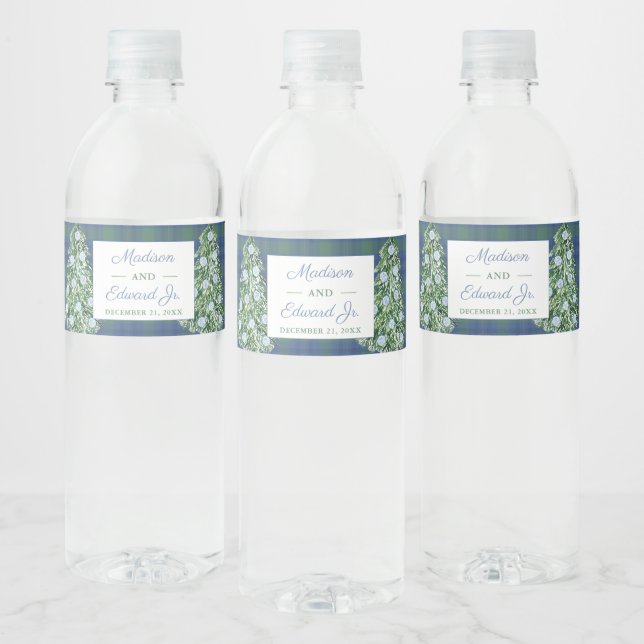 Chinoiserie Chic Christmas Tree Wedding Shower Water Bottle Label (Bottles)