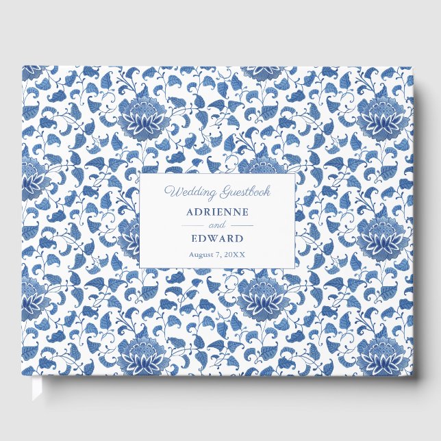 Chinoiserie Chic Classic Blue Wedding Guest Book (Front)