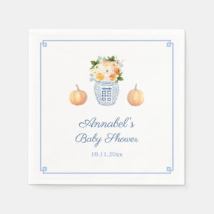 Chinoiserie Chic Fall Orange And Navy Baby Shower Napkins