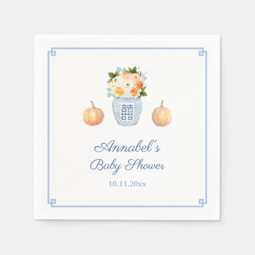 Chinoiserie Chic Fall Orange And Navy Baby Shower Napkins