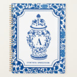 Chinoiserie Chic GingerJar  | Monogram |  Planner<br><div class="desc">This single initial monogrammed ginger jar planner design features a very chic chinoiserie floral patterned background with a coordinating blue and white chinoiserie ginger jar vase. You can personalize the ginger jar with your initial and with your name below the ginger jar.</div>