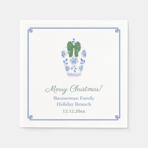 Chinoiserie Chic Green Ribbon Christmas Party Napkins