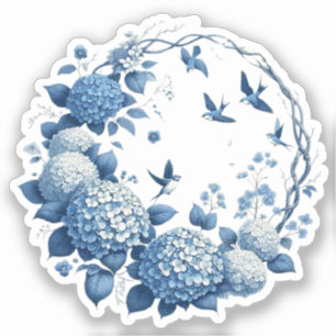 Chinoiserie Chic, Hydrangeas and Bluebirds Wreath Sticker