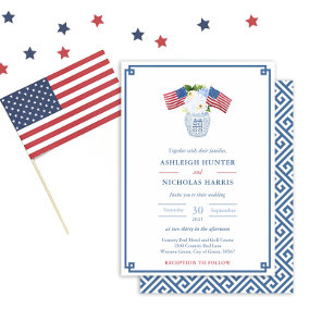 Chinoiserie Chic July 4th Red White Blue Wedding Invitation