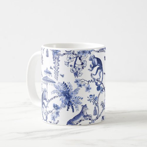 Chinoiserie Chic Jungle Toile  Blue and White Coffee Mug